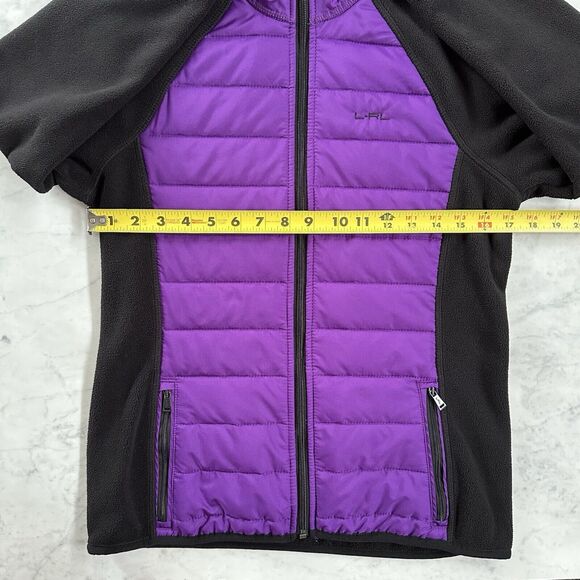 LRL Ralph Lauren Active Women Small Black Fleece Purple Quilted Full Zip Jacket - Picture 8 of 12